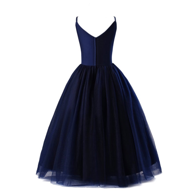 Glamulice Navy Blue Flower Girl Lace Bridesmaid Dress Long A Line Wedding Pageant Dresses Tulle Spaghetti Strap Party Gown Princess Kids Birthday Maxi Prom Ballgown 8 Girls Holiday Gown Christmas Gala - Image 2